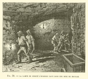 炭鉱の安全ランプDHumphry Davy 作： French School